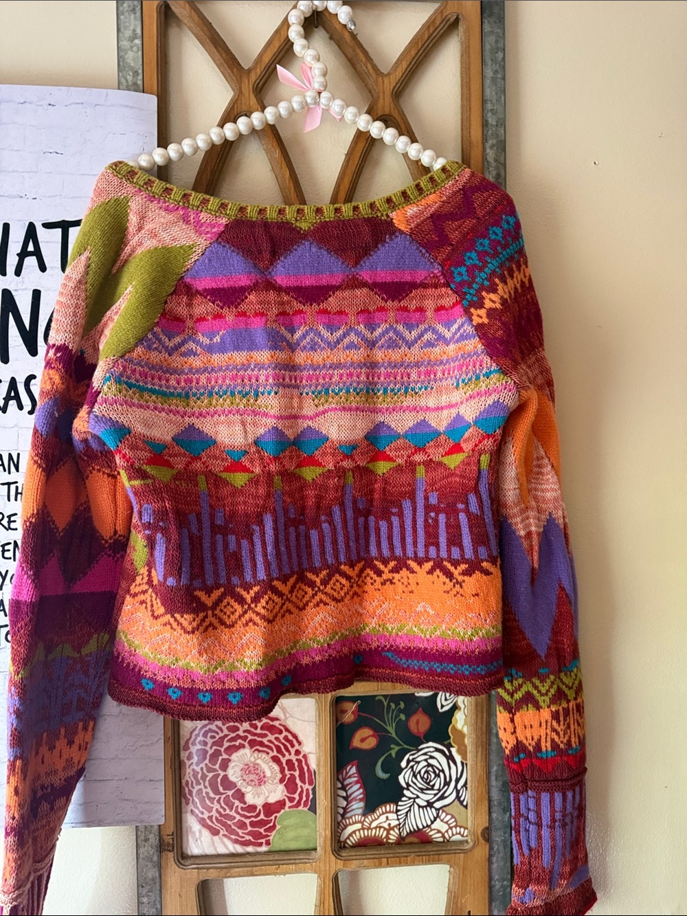 Free People Multicolor Fair Isle Crewneck Sweater - Orange, Pink, Purple, Green - Picture 5 of 5